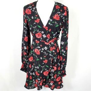 NEW without Tags! Lush Long sleeve Wrap Dress in Black w/ Floral Pattern Large